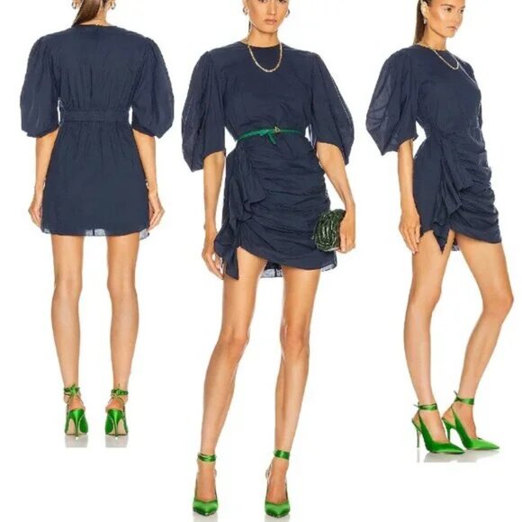 NEW $495 RHODE PIA SHIRRED MINI DRESS IN NAVY SIZE M - Picture 2 of 10